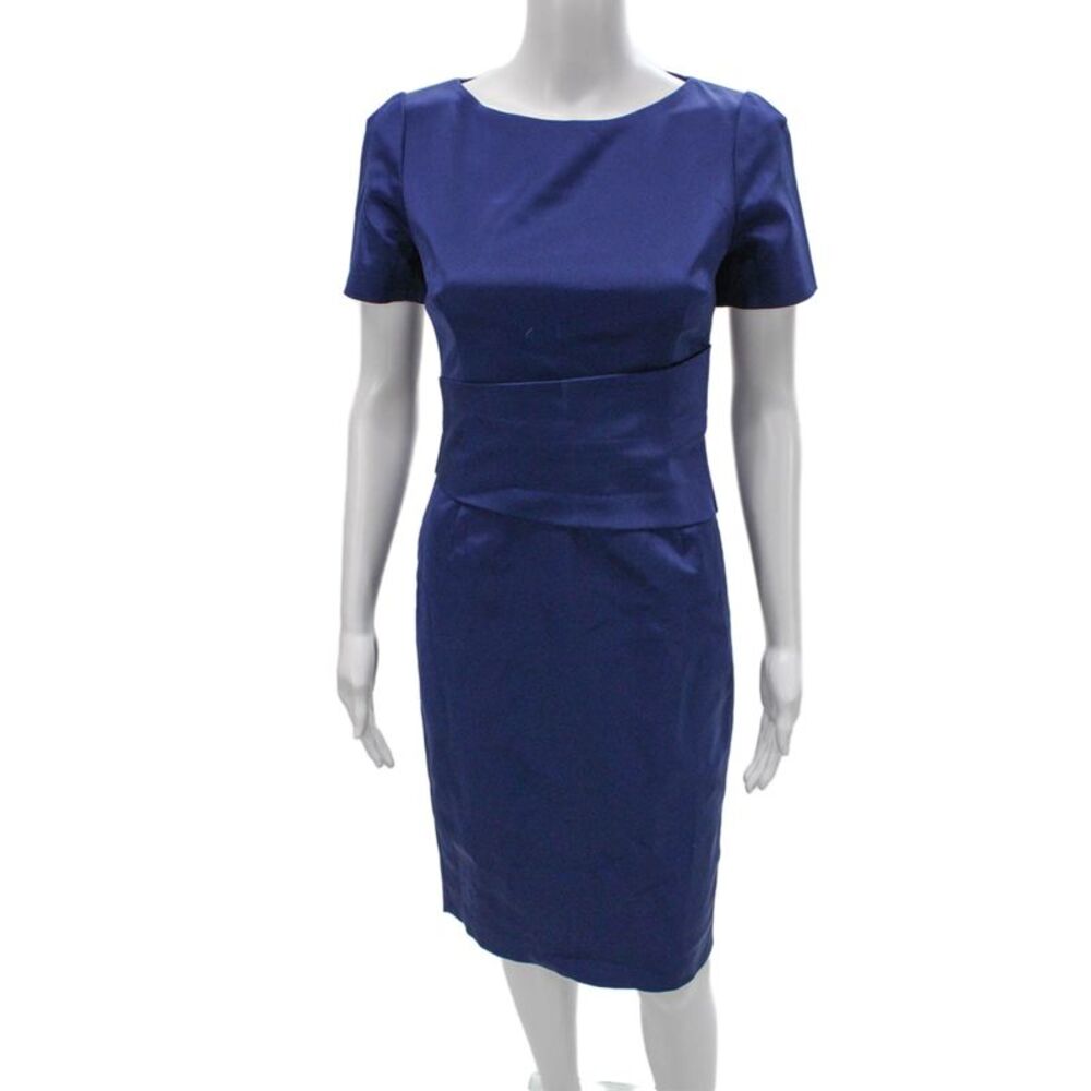 The Fold Womens Sheath Dress Blue Boat Neck Short Sleeve Knee Length Size 6